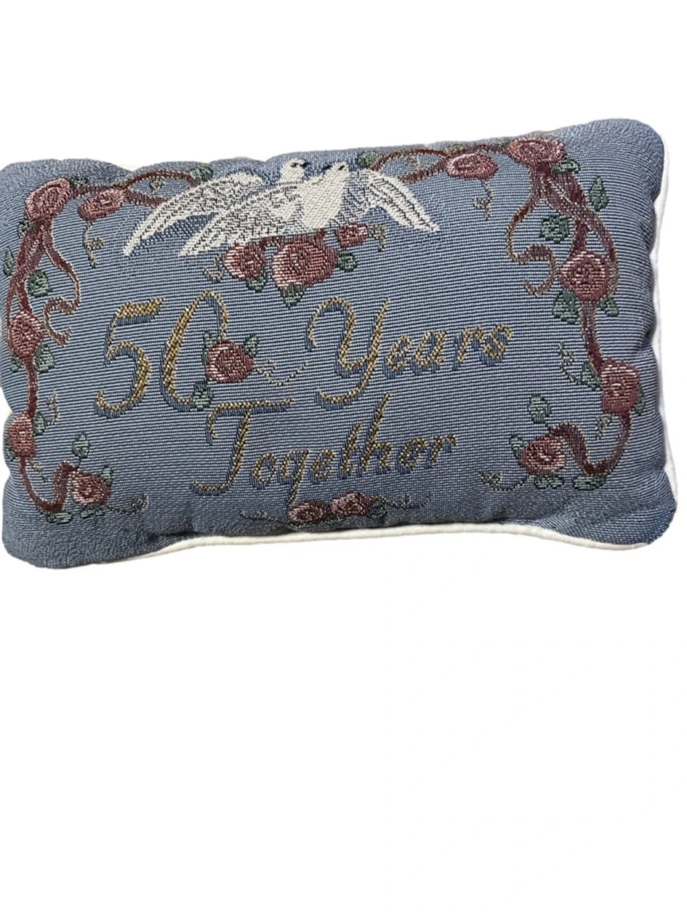 Decorative Pillow With “50 Years Together” On It 2 Doves &floral